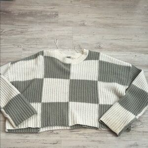 Sincerely Jules Checkered Knit Sweater - Cream and Gray